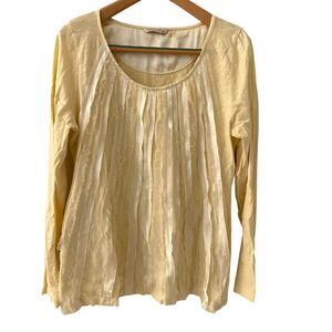 Soft Surroundings Pale Yellow Scoop Neck Long Sleeve Sequins Beads Ribbon Size L